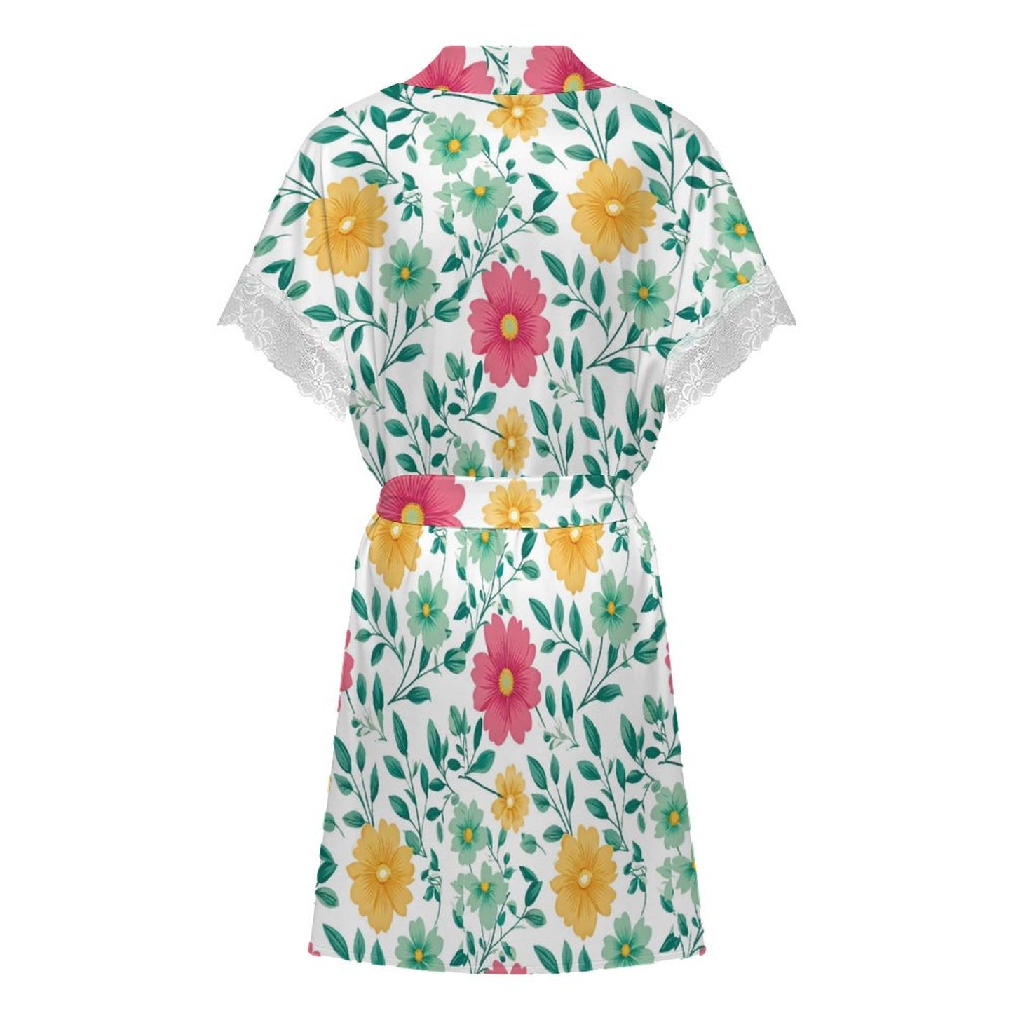 Lace Trimmed Short-Sleeve Robe