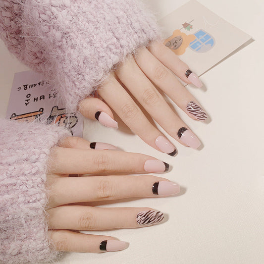 Anti-French Stripes Gray Pink Purple Wear Nail Art Fake Nail Nail Art Patch Nail Patch Removable Nail Art 365nails – Image 2