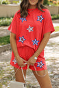 Orange Sequin USA Flag Star Graphic Corded T Shirt and Shorts Set