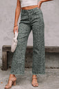 Gray Leopard Frayed Edge Wide Leg High Waist Jeans