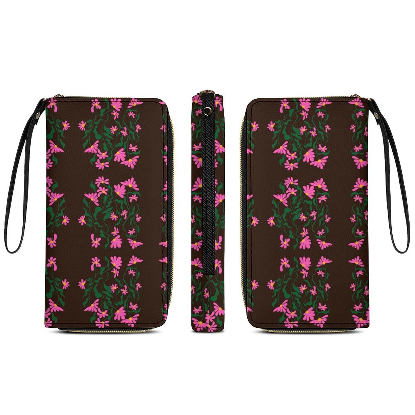 Leather Wallet with Wristlet Strap (2 Pictures on 2 Sides)