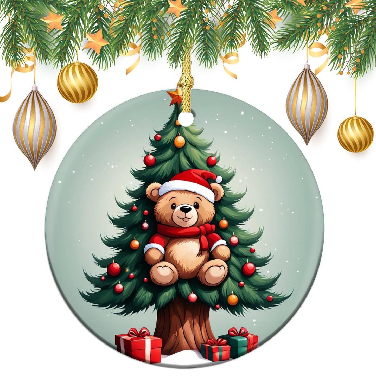 Round Christmas Ceramic Ornament (Glossy Surface)