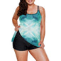 Plus Size Women Tankini 2-Piece Swimsuit Ocean Blue
