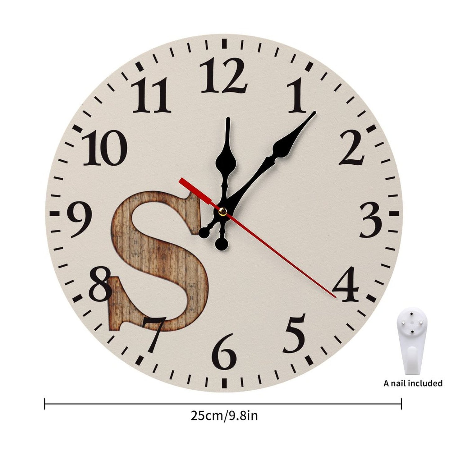 Modern Wooden Wall Clock - Wood letter S