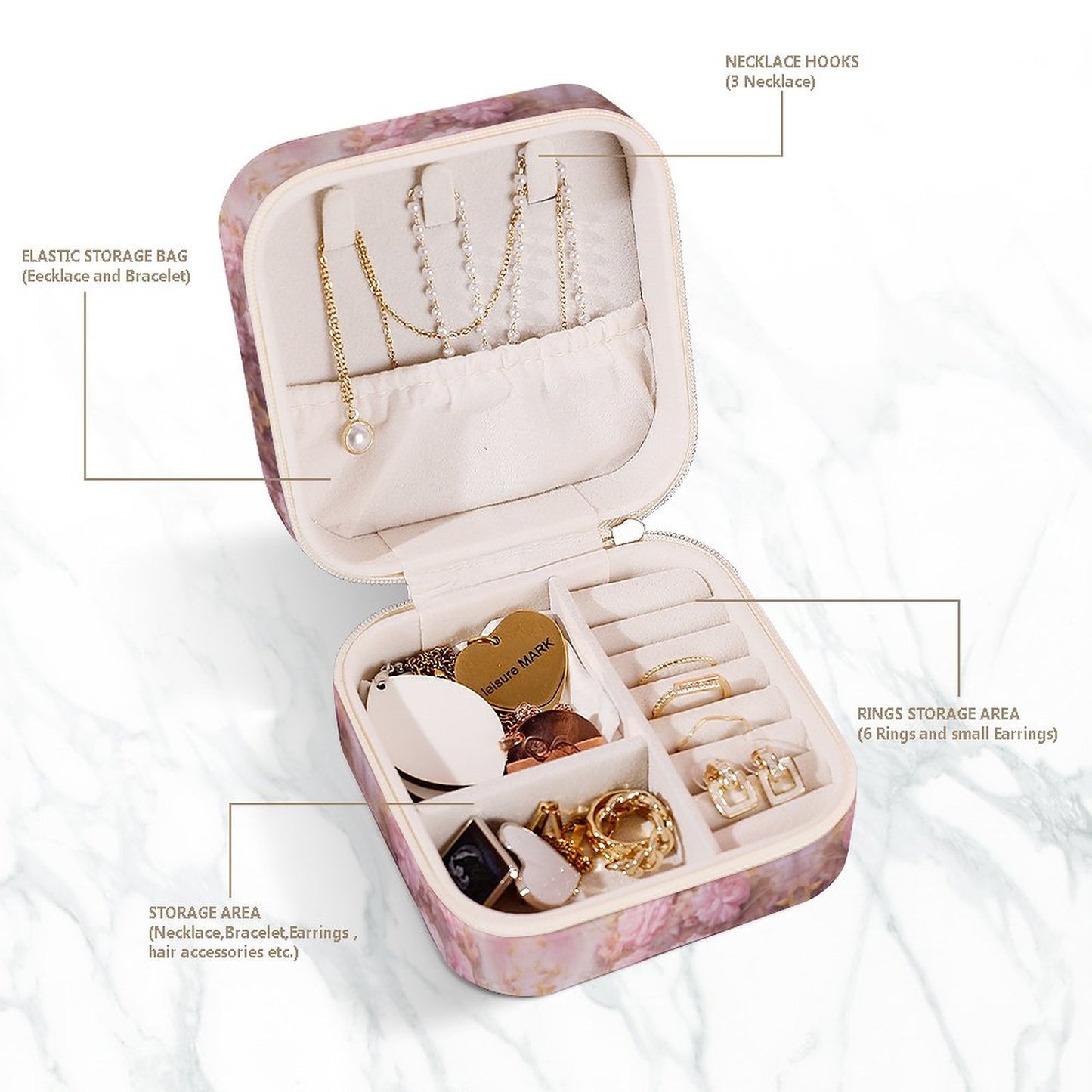Box Organizer for Jewelry Pink flowers