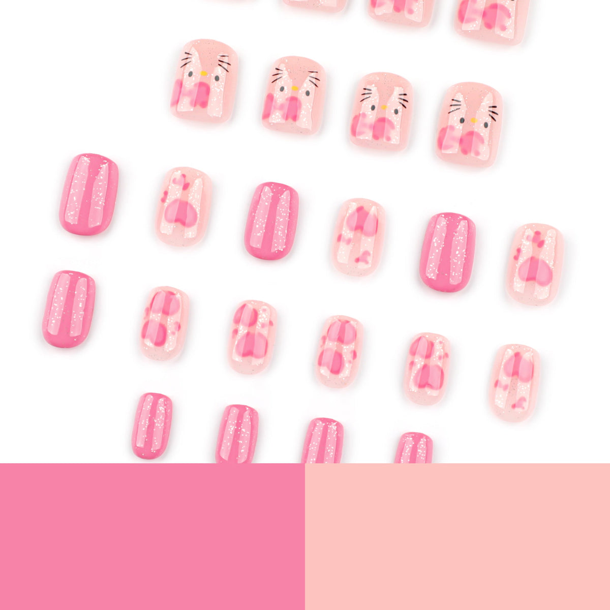 Japanese style pink bow sweet and cute short square press-on nails – Image 4