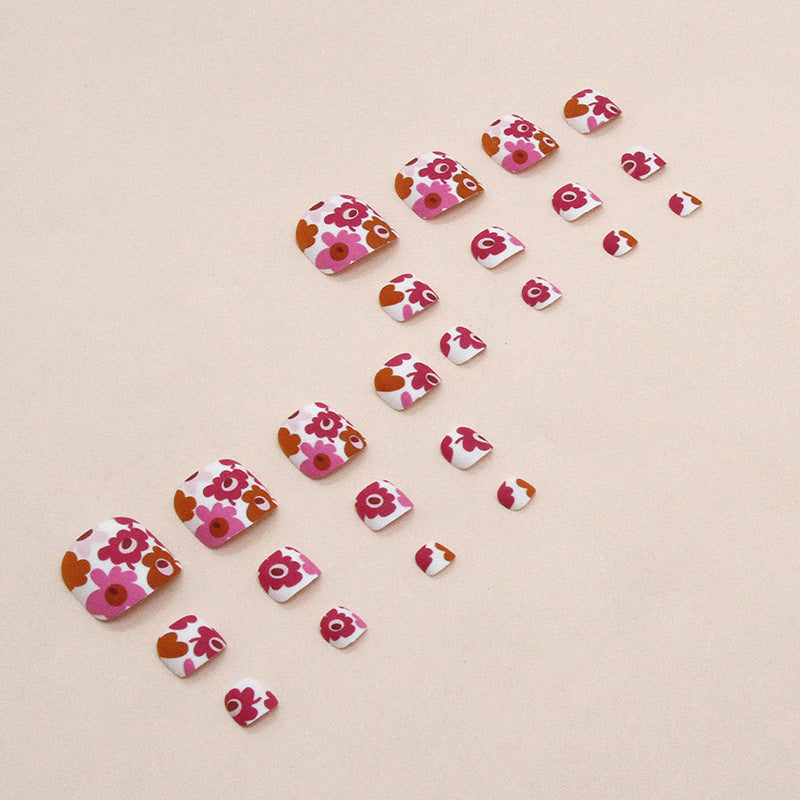 Retro matte kaleidoscope manicure multi-color flower fake nails Press-on toenails models press-on nails fake nails – Image 3