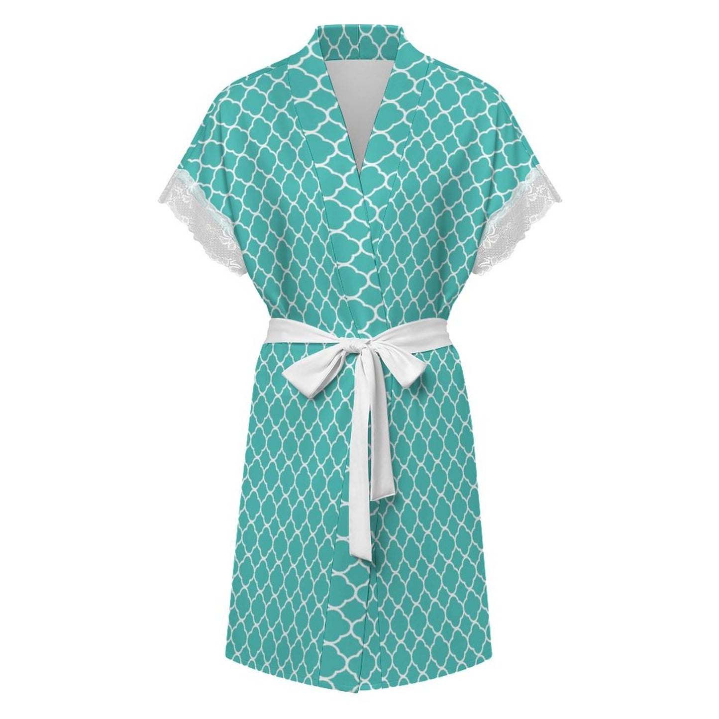 Lace Trimmed Short-Sleeve Robe