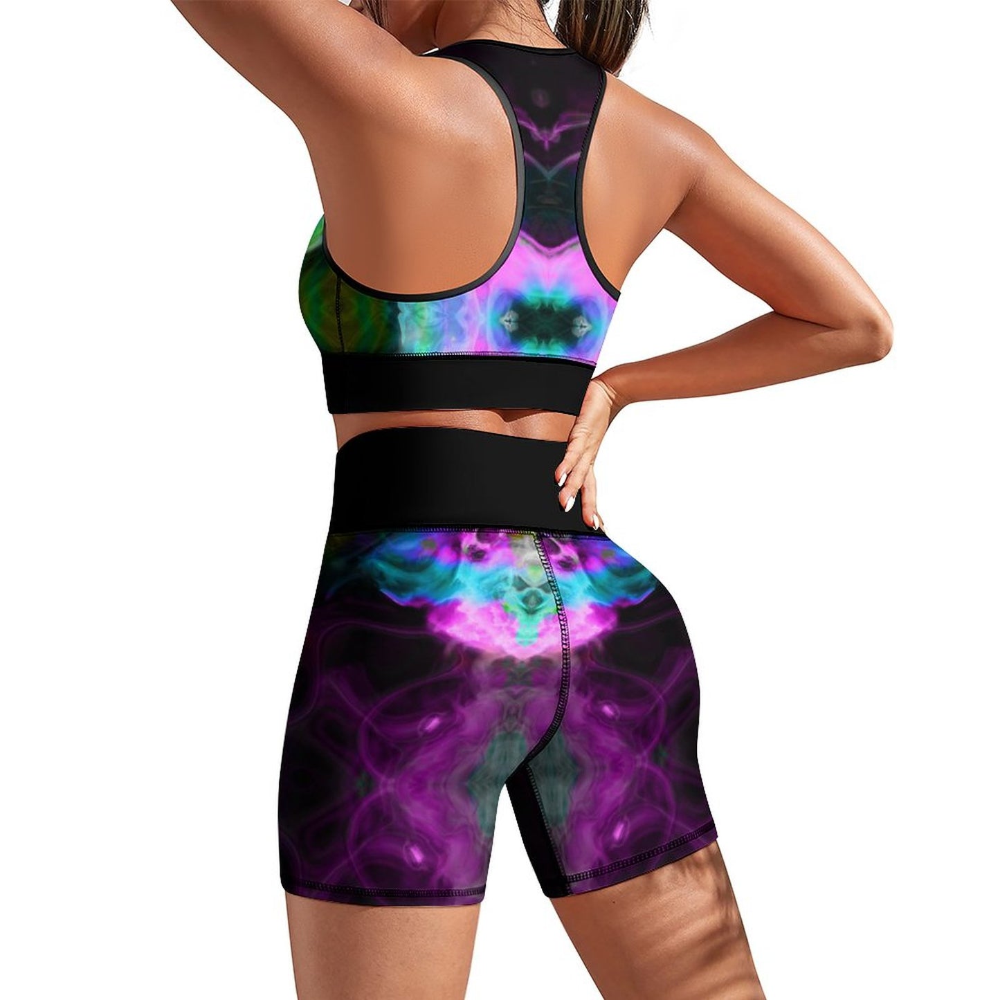 Workout Yoga Set - Black Teal and Pink