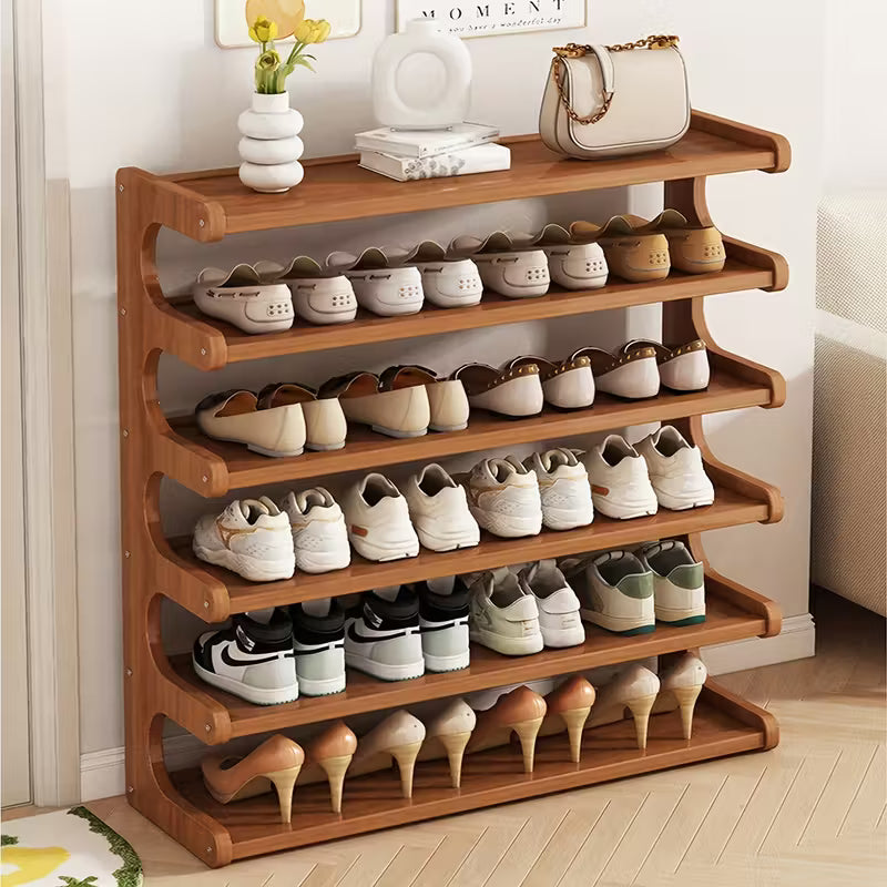 A Bamboo Shoe Rack | Wood Grain Finish Shoe Storage Rack, Holds 24 Pairs