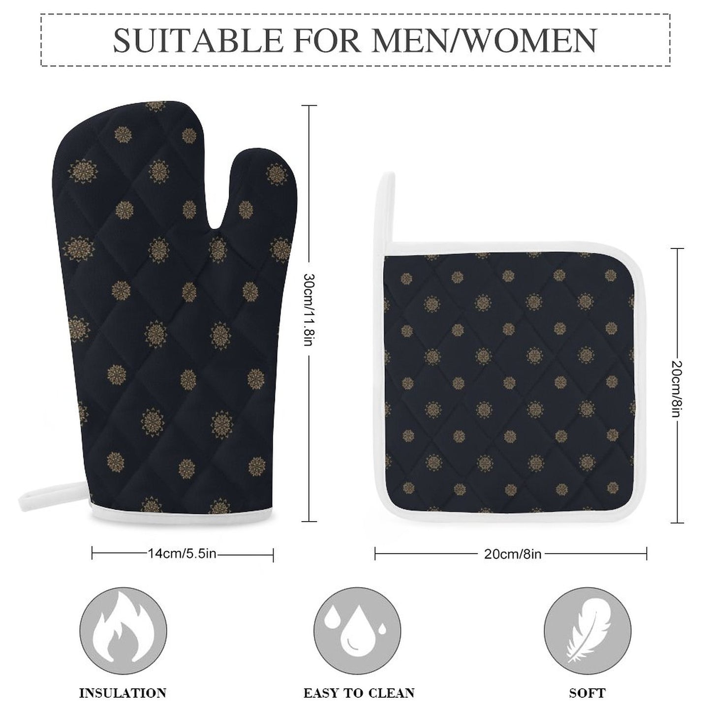 Oven Mitts & Pot Holder Set of 3 - Black & Navy Blue