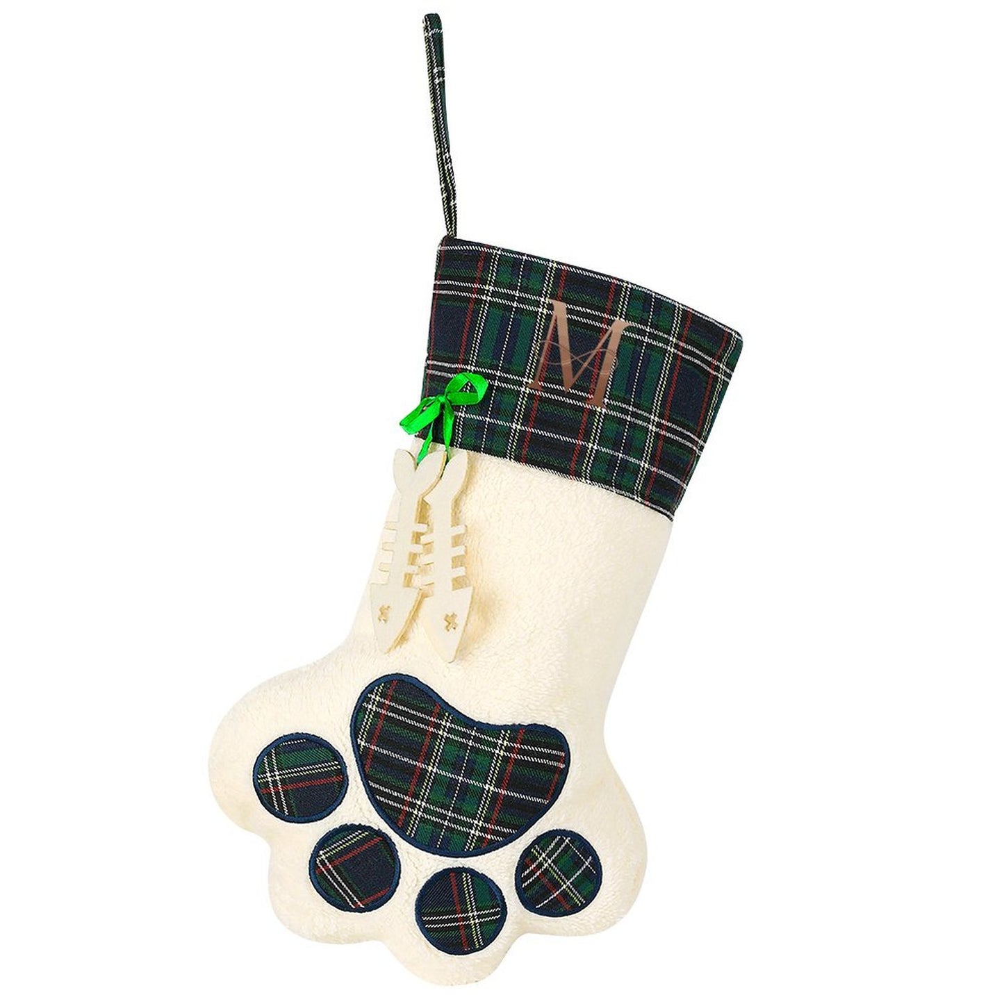 Pet Cat Dog Claw Christmas Stocking - Letter M