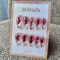 Bloody Rose Dragon Claw Stiletto Clear Jelly with Red Ink Marble & Metal Studs 365Nails Premium Handmade Dragon Nail