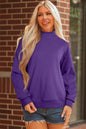 Tillandsia Purple Solid Color Oversized Mock Neck Sweatshirt