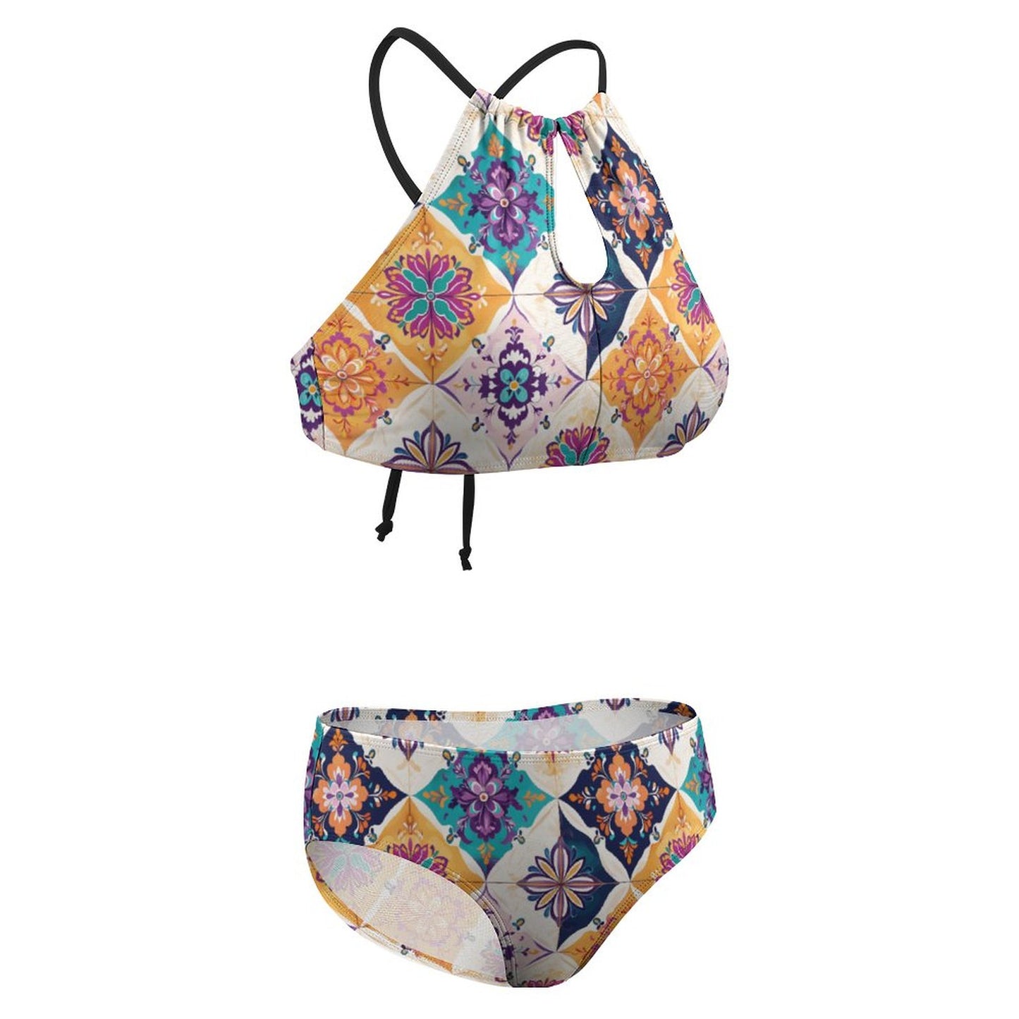 Women's Two piece Swimsuit with High Neck Halter Top Multlicolor