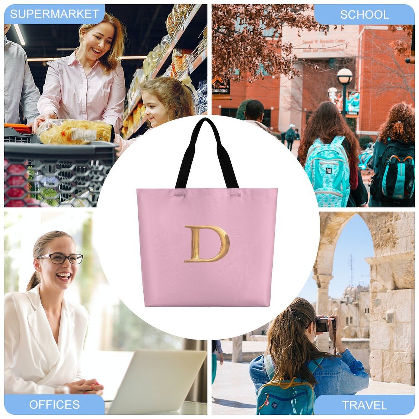 Large One Shoulder Shopping Bag Pink Bag - Gold D