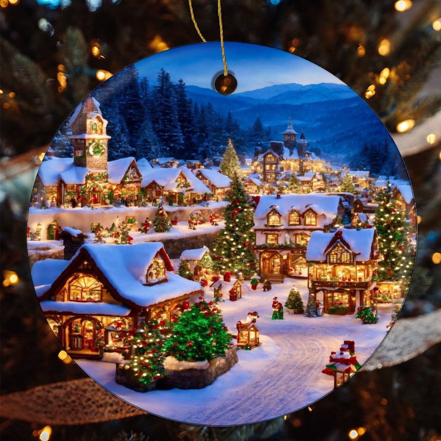 Round Christmas Ceramic Ornament (Glossy Surface)