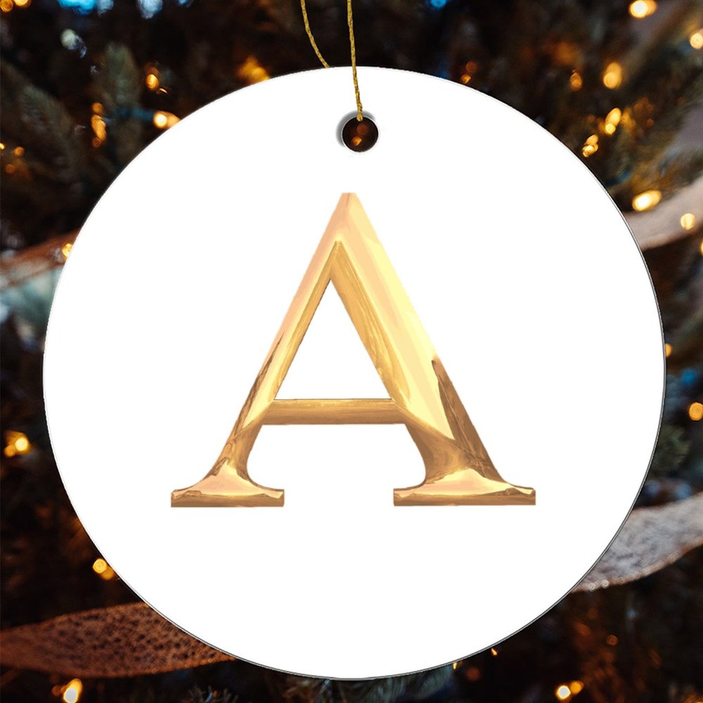 Round Christmas Ceramic Ornament- Letter A