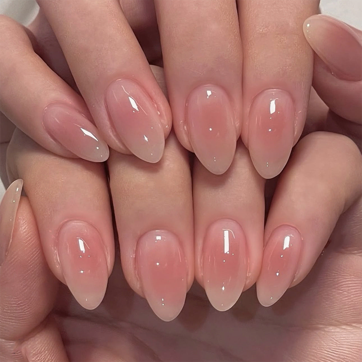 French Minimalist Nude Pink Almond Short Press On Nails