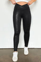 Dearlovers Black Crossed Dip Waist Sleek Leather Leggings