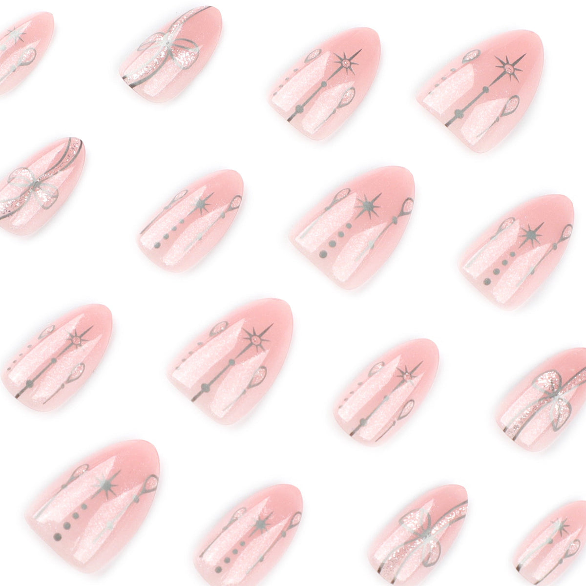 Bohemian short almond light pink press-on nails – Image 3