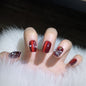 Wine Red Pearl Christmas Press‑On Nails – Snowflake & Ribbon Design – Image 2