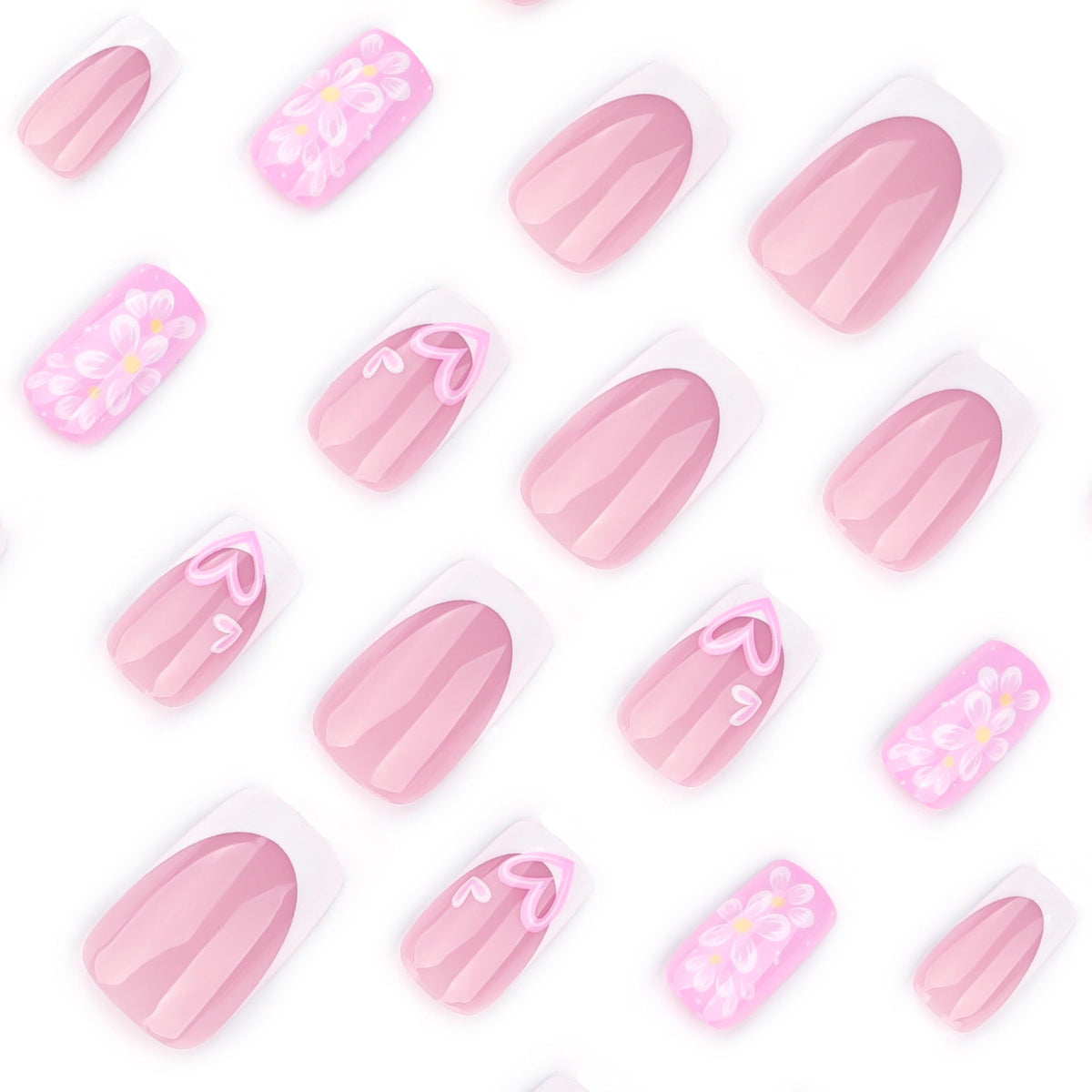 Spring and summer new products, flower love wearing nail French white manicure, medium and short square nail fake – Image 3