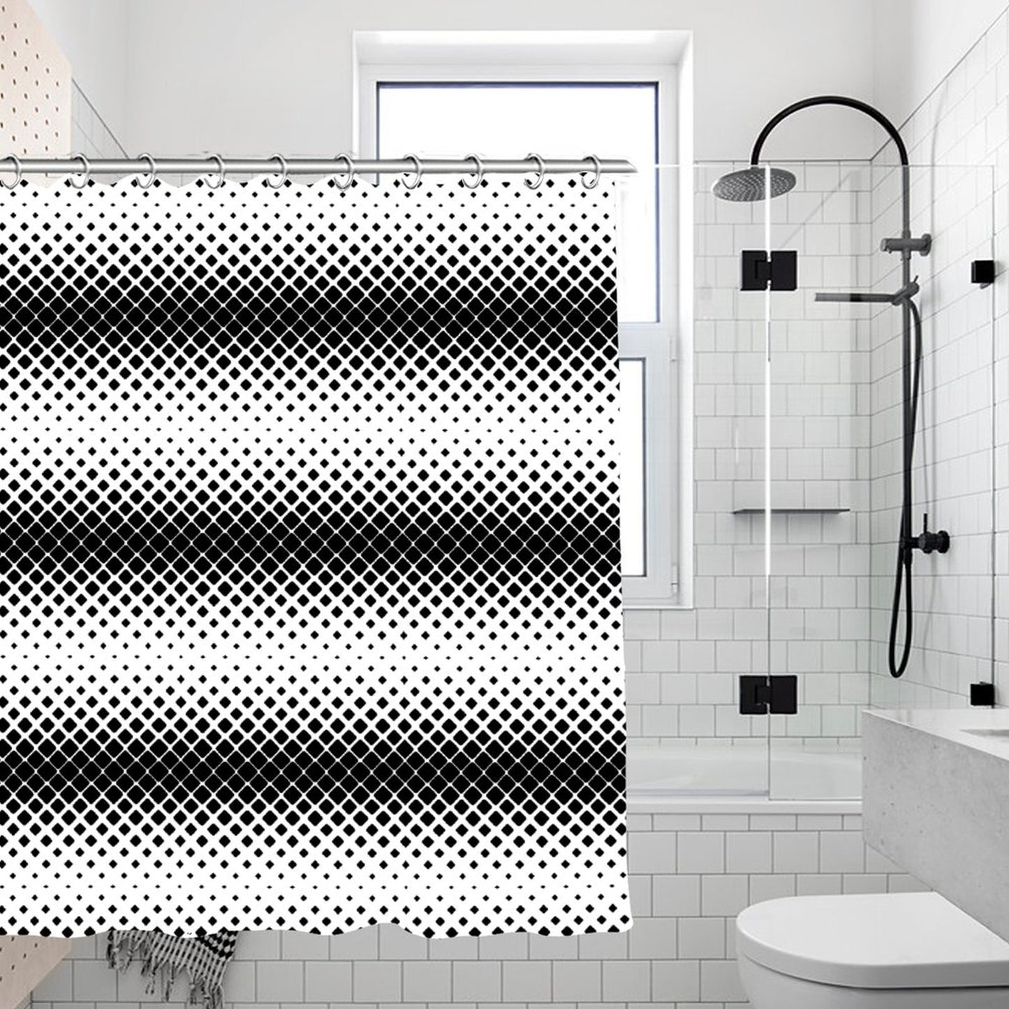 Waterproof Shower Curtain - Black and White