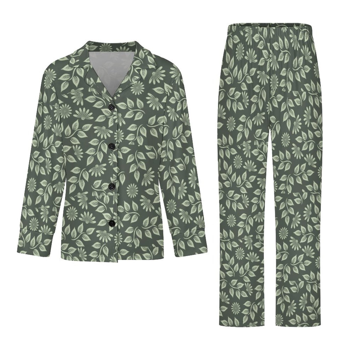 V-Neck Women Night Wear Suit DTZ Green Ivy