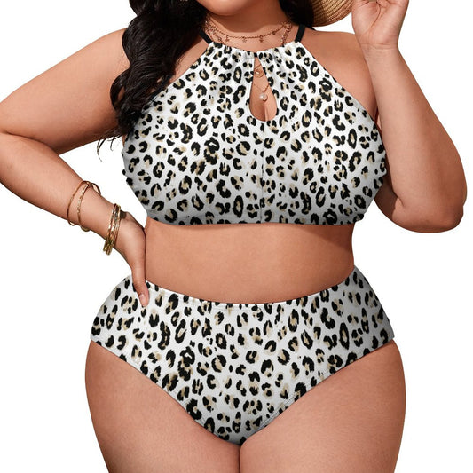 Plus Size Women's Two piece Swimsuit with High Neck Halter Top