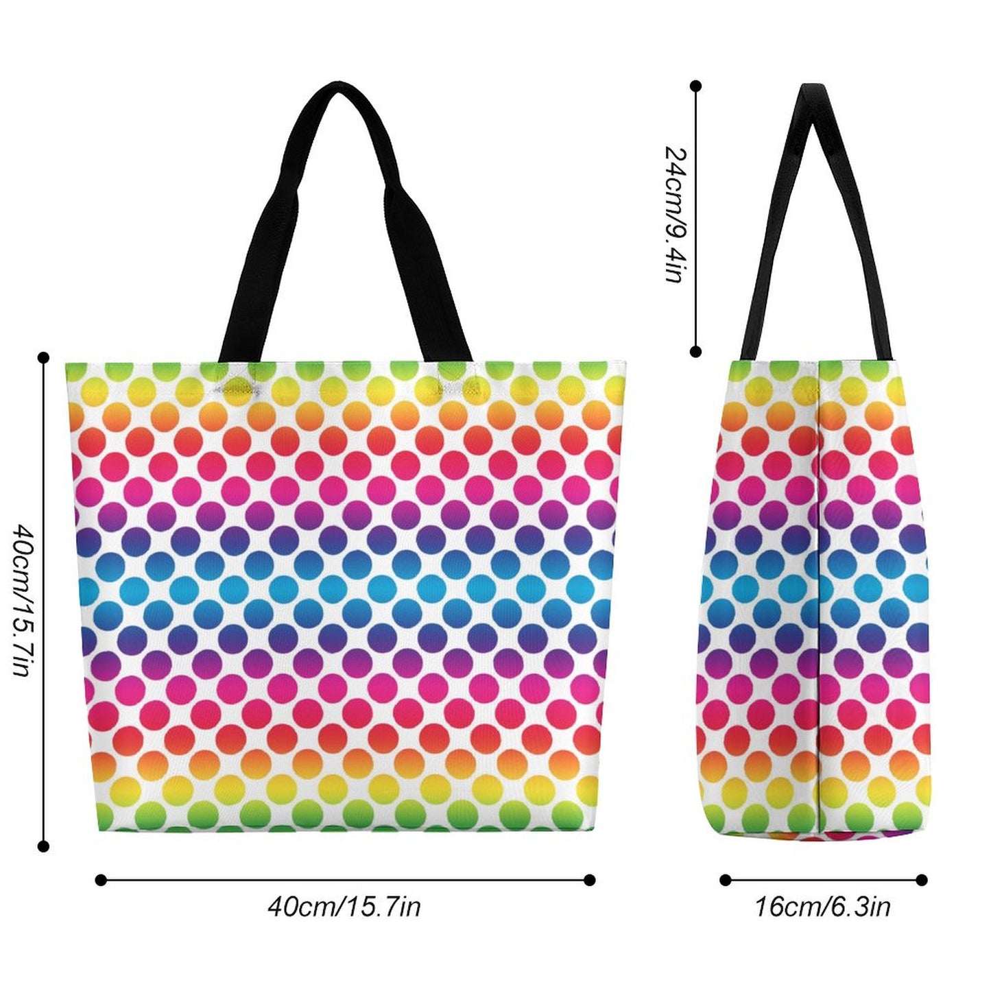 Large One Shoulder Shopping Bag Rainbow Dots