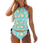 2-Piece Women's Tankini Set with High Neck Halter Top Teal