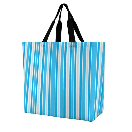 Large One Shoulder Shopping Bag Blue Stripes