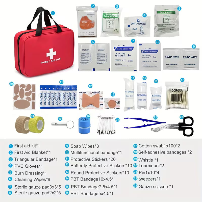 338pcs First Aid Kit, Premium Waterproof Compact Trauma Medical Kits