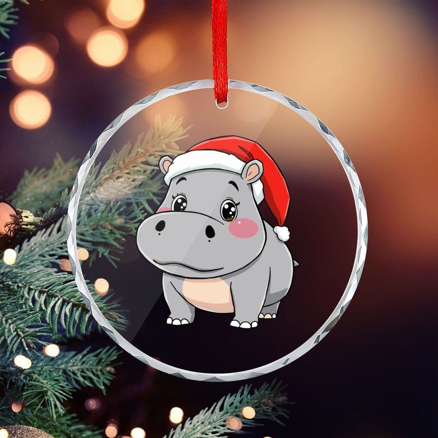 Glass Circular Ornament Pendant - Hippo
