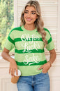 Green Stripe Oh for Lucks Sake St Patricks Day Short Sleeve Sweater
