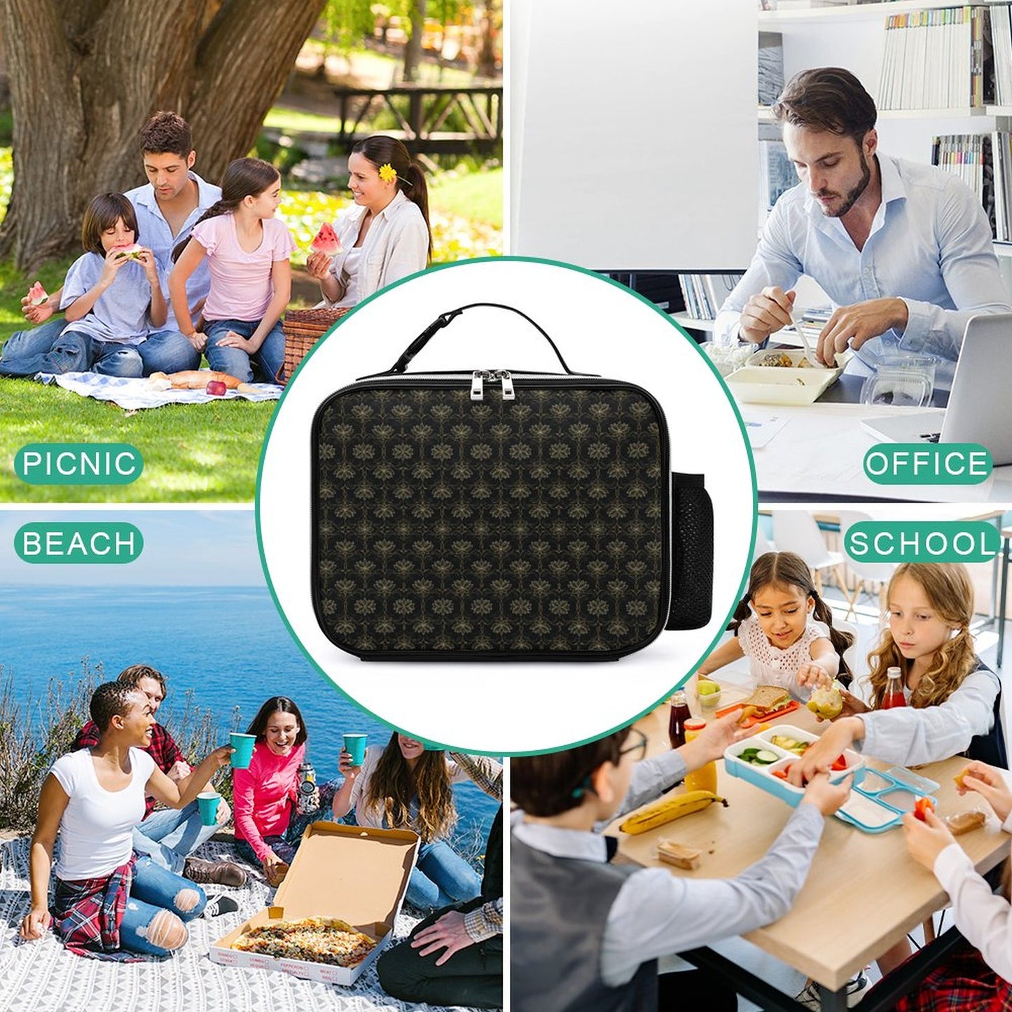 PU Leak-proof Lunch Bag with Detachable Buckled Handle